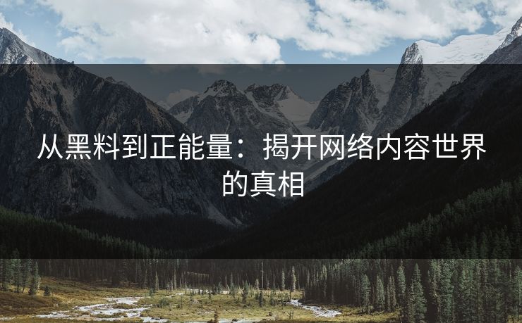 从黑料到正能量：揭开网络内容世界的真相
